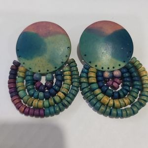 Vintage multi color candy painted earrings, 3" × 2 1/4", multi color